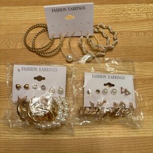 Elegant Gold and Pearl Earring Set